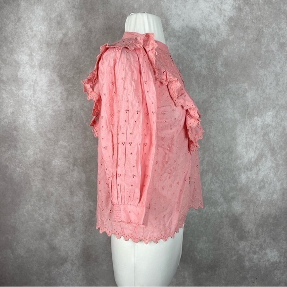 BYTIMO Broderie Ruffle Trim Eyelet Lace Anglaise Shirt In Pink Women's Size S - Picture 5 of 11
